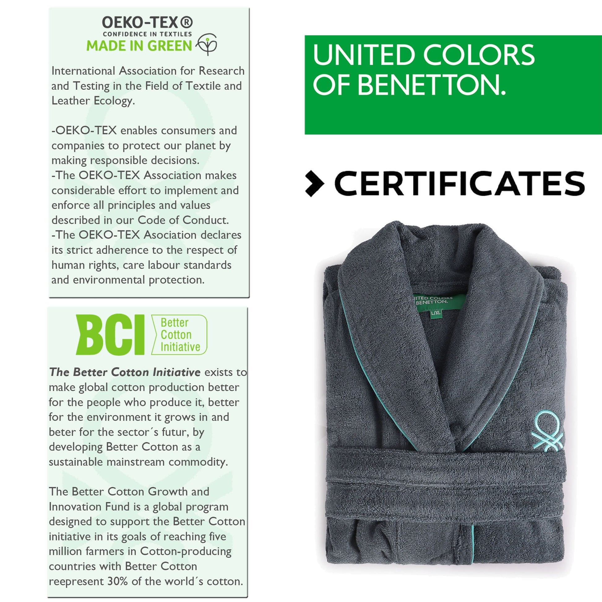 Albornoz L/xl 360gsm 100%algodon Gris Oscuro Casa Benetton_3