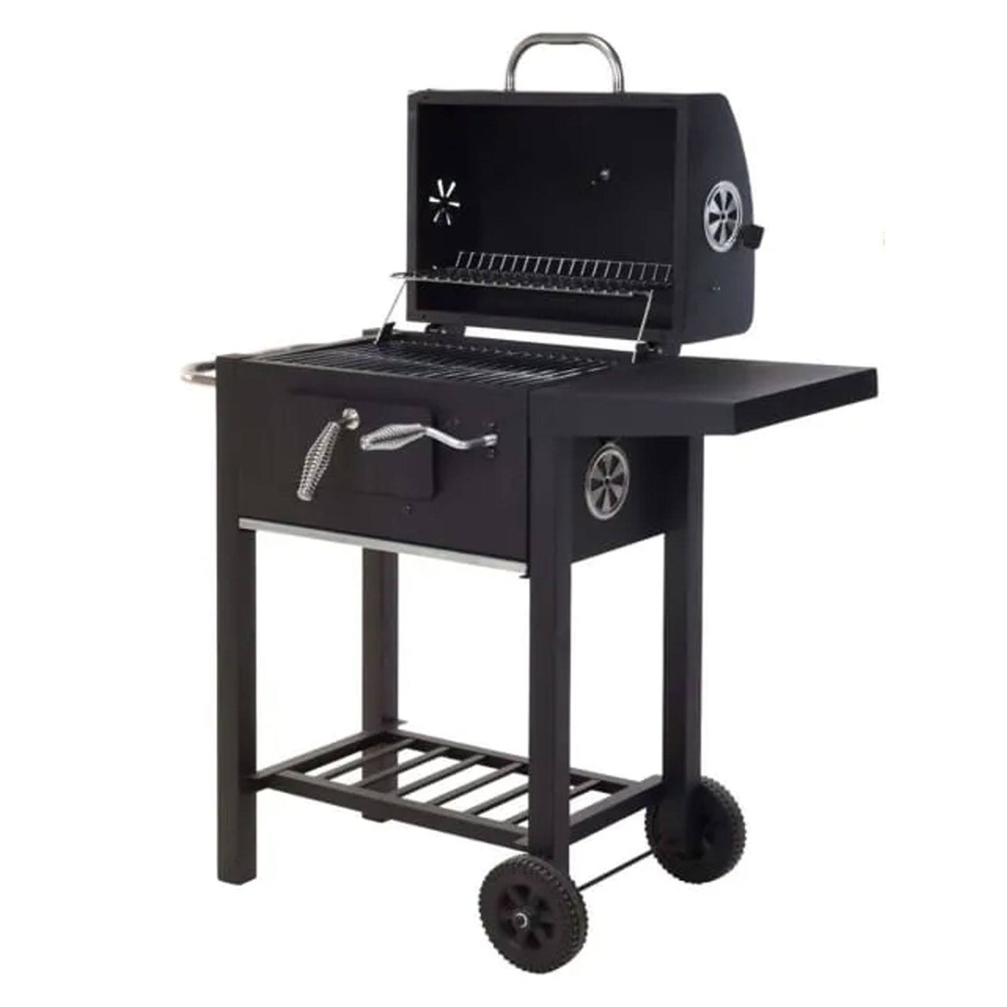 Well Home - Barbacoa Carbón Negra Con Doble Parrilla Y Mesa Auxiliar H.96cm_4