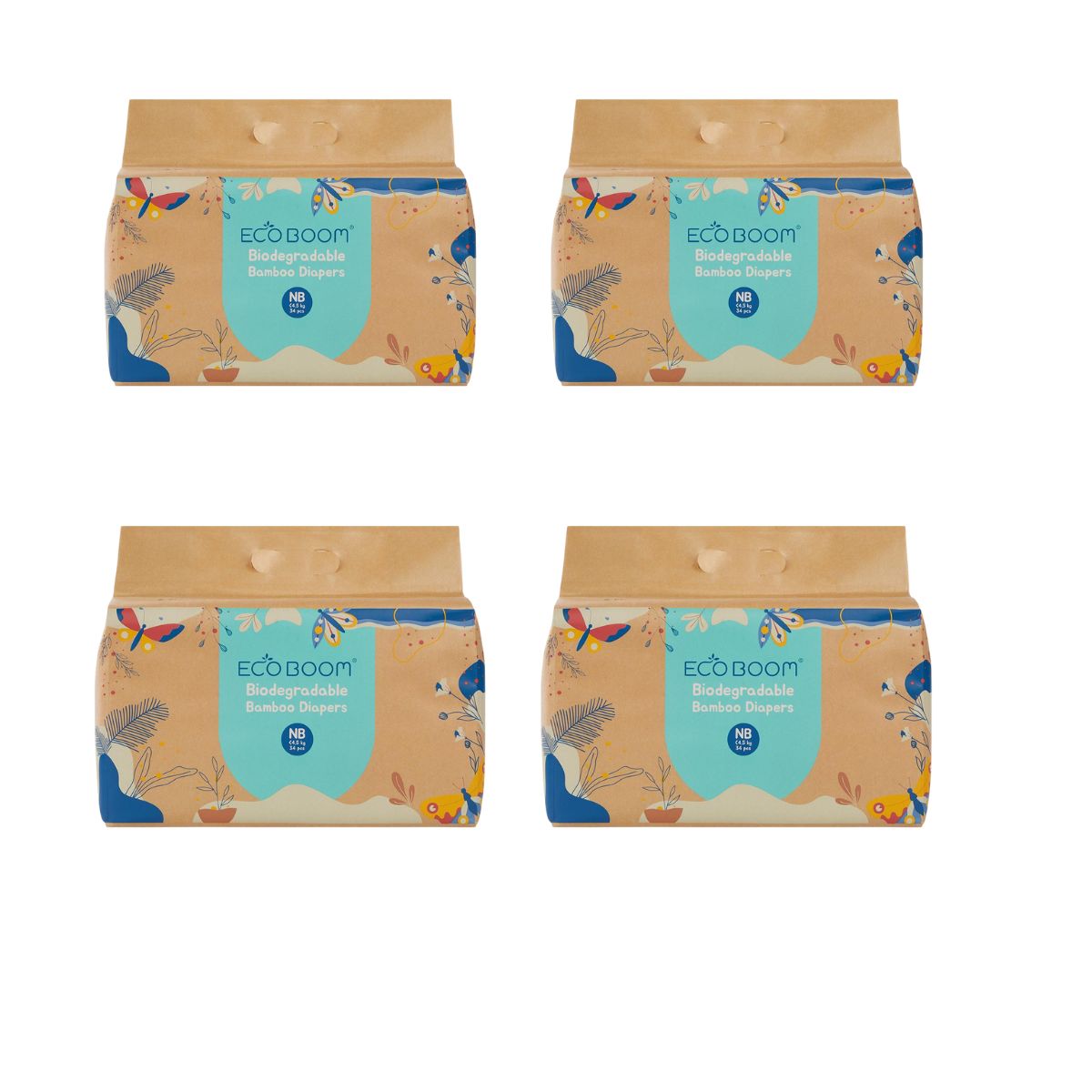 Pack 4x Pañal Ecológico de Bambú Talla 1, Ecoboom 136 Unidades