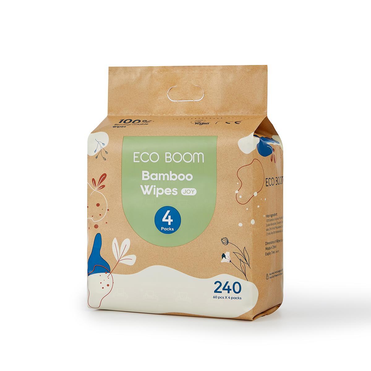 Pack 4x Toallitas biodegradables de Bambú Ecoboom 60 uds
