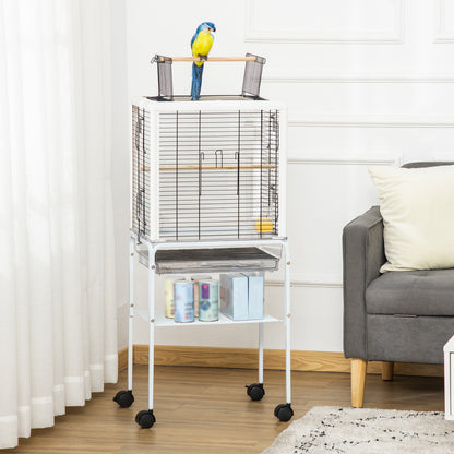 Pawhut Jaula Pájaros Con Soporte Desmontable Y 4 Ruedas 47x35x106,5 Cm Blanco_1