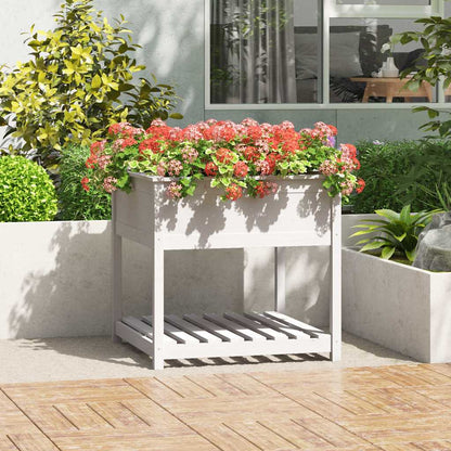 Jardinera Con Estante Madera Maciza Pino Blanca 82,5x82,5x81 Cm_1