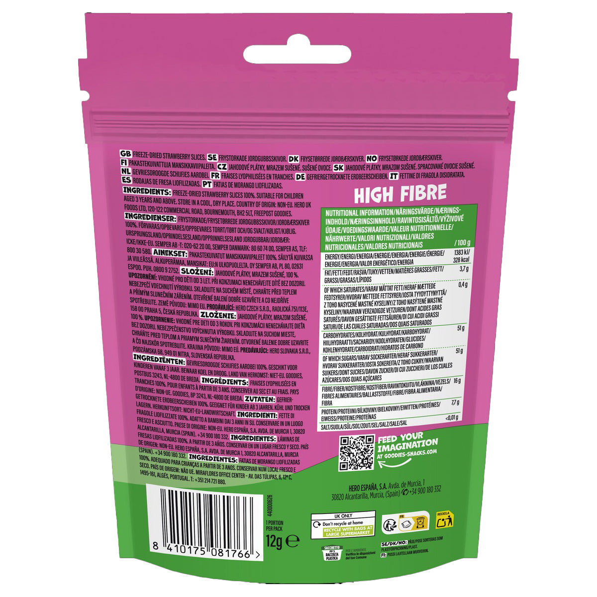Pack 2x Snack Goodies Strawberry Chips 100% Strawberry HERO 12 g