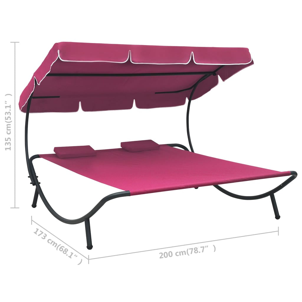 Vidaxl Tumbona De Jardín Con Toldo Y Cojines Rosa_2