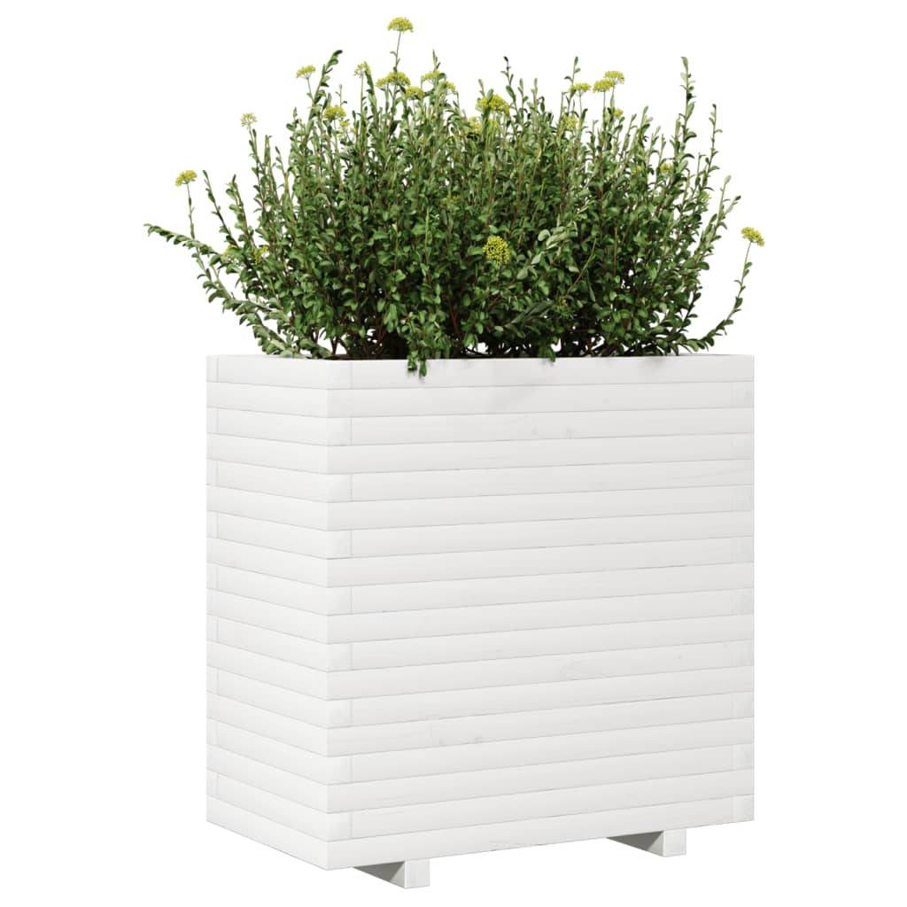 Jardinera De Madera Maciza De Pino Blanca 70x40x72 Cm_3