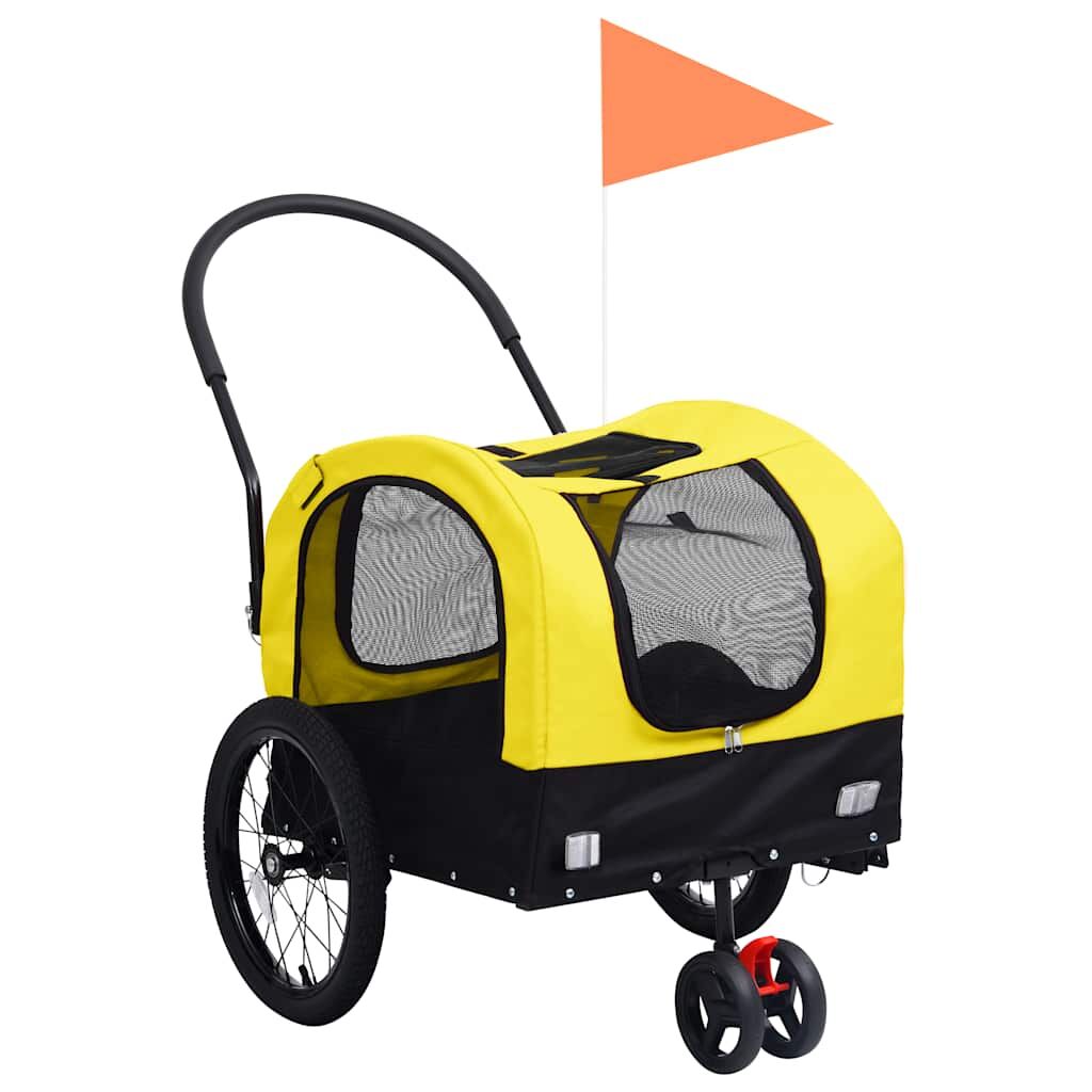 Vidaxl Remolque De Bicicleta Mascotas Cochecito 2 En 1 Amarillo Negro_0