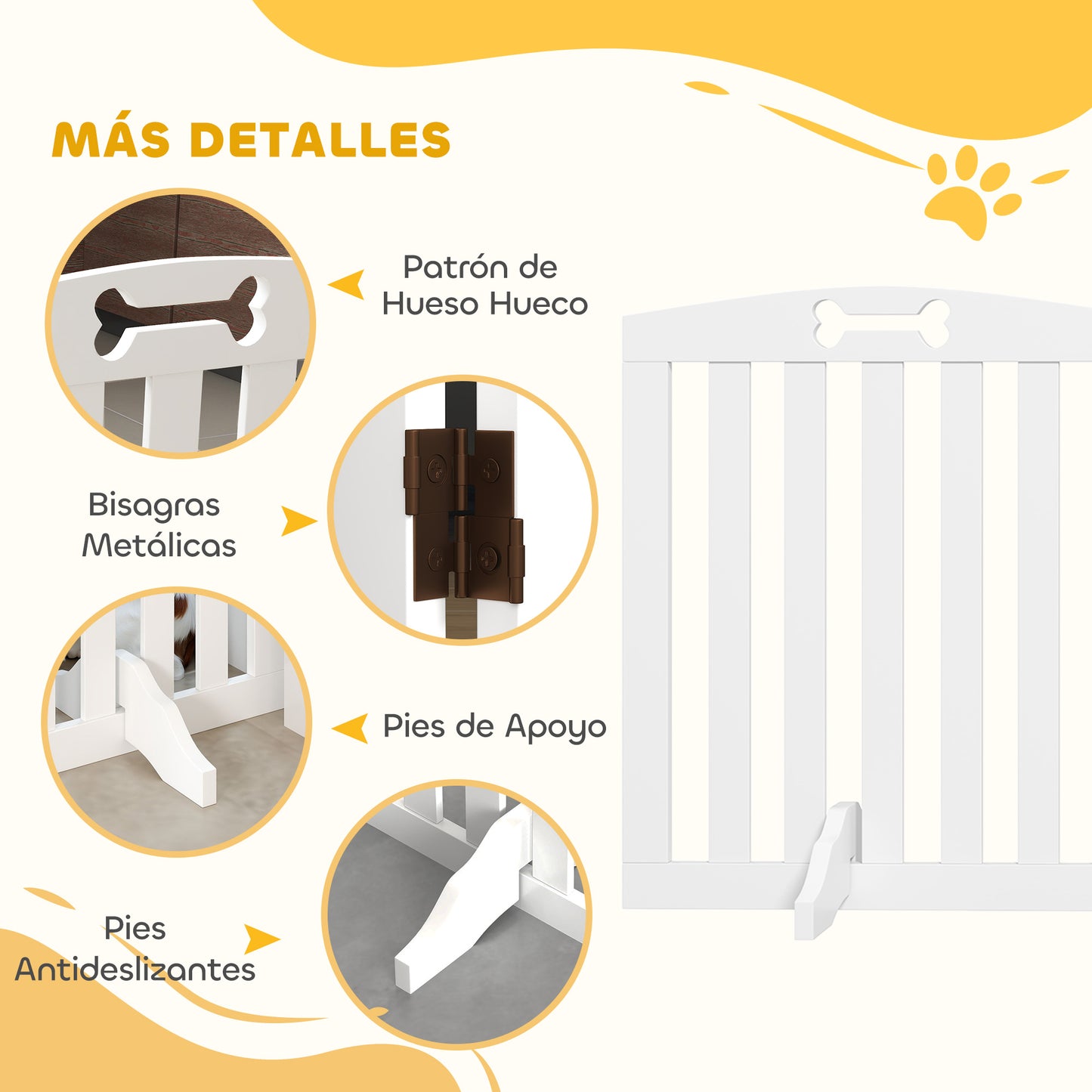 Pawhut Barrera De Seguridad Para Perros Plegable 155 Cm De 3 Paneles Blanco_5