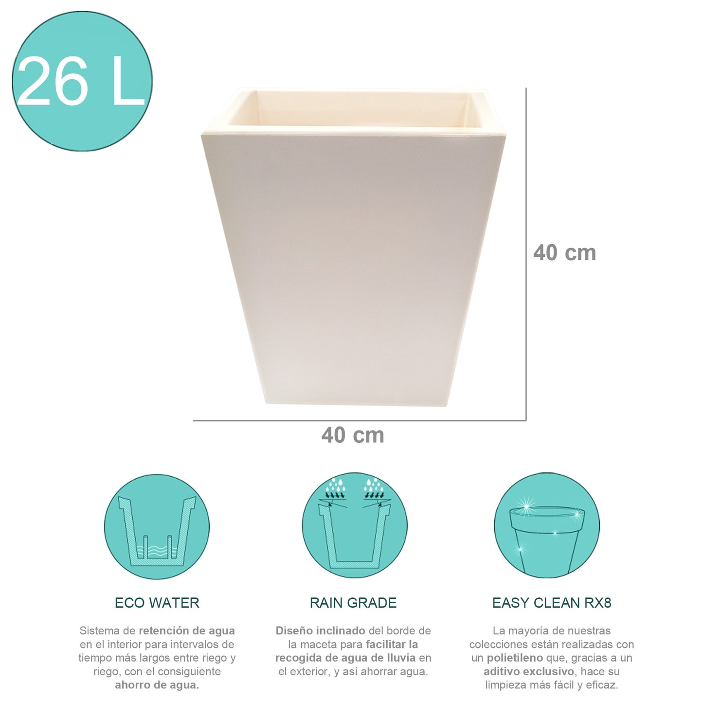 Macetero De Polietileno Por Rotomoldeo Blanco 40x40 Cm_1