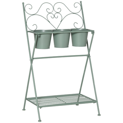 Outsunny Soporte Metal Para Plantas Plegable Con 3 Macetas Estante 47x37x78,5 Cm_0