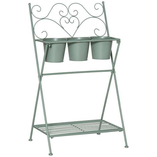 Outsunny Soporte Metal Para Plantas Plegable Con 3 Macetas Estante 47x37x78,5 Cm_0