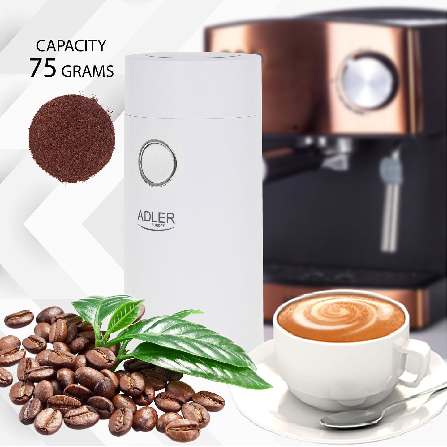 Molinillo Café Eléctrico Especias, Semillas, Capacidad 75g Cuchillas Acero Inox. Tapa Hermética Adler Ad4446-ws, Blanco, 150w_4