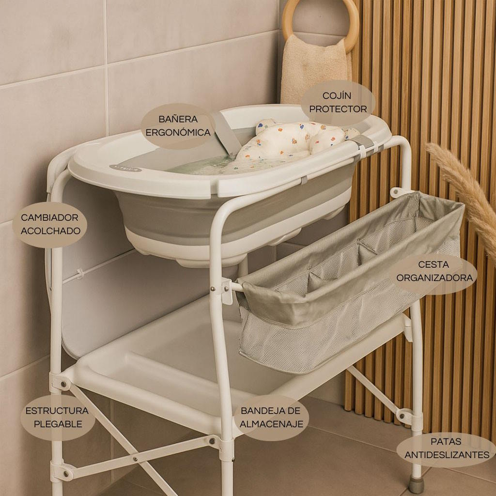 Bathby | Bañera Bebé 5 En 1 Plegable Con Soporte, Cojín Antideslizante, Cambiador (gris Pro)_4