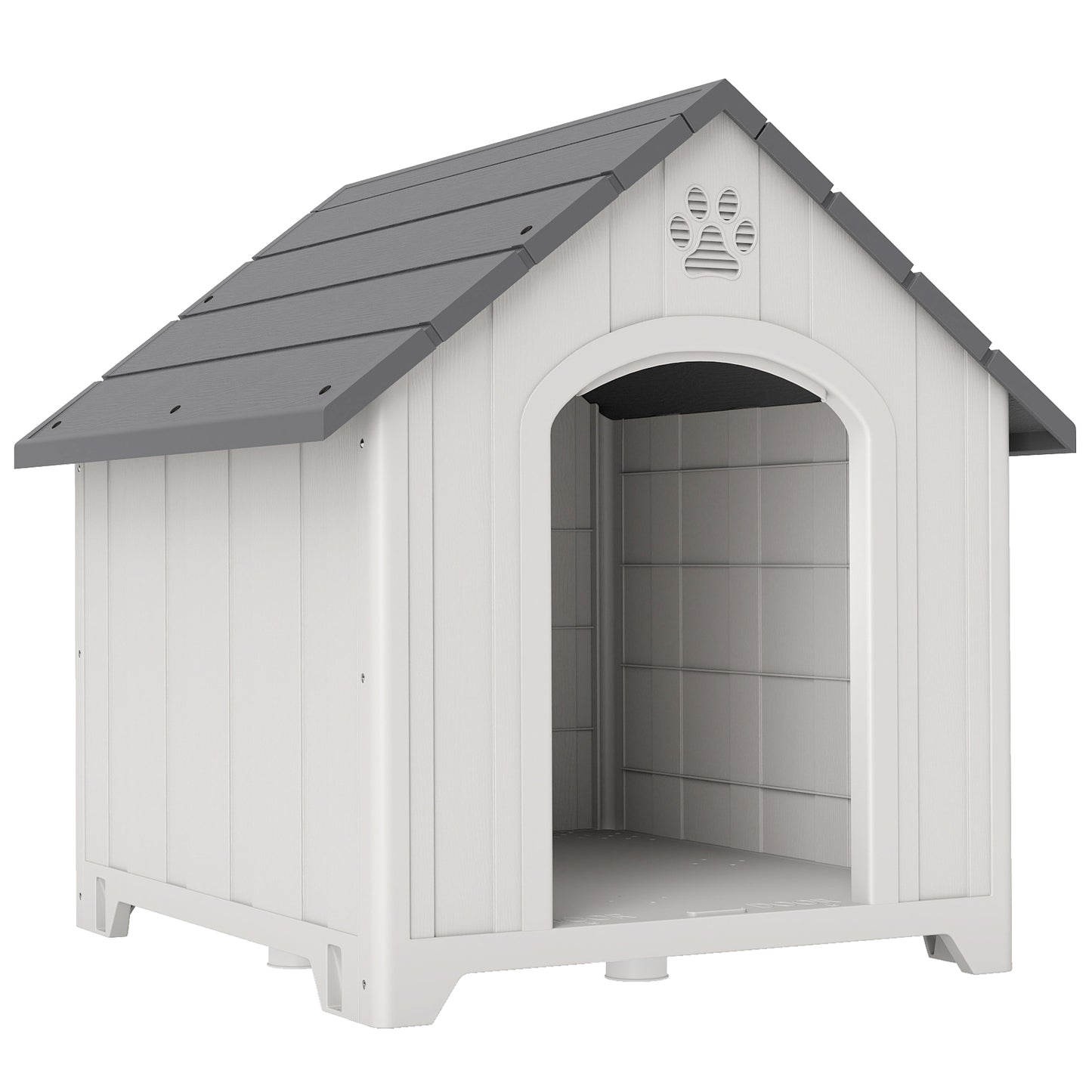 Pawhut Caseta Para Perros Grandes Exterior De Plástico Impermeable Gris_0