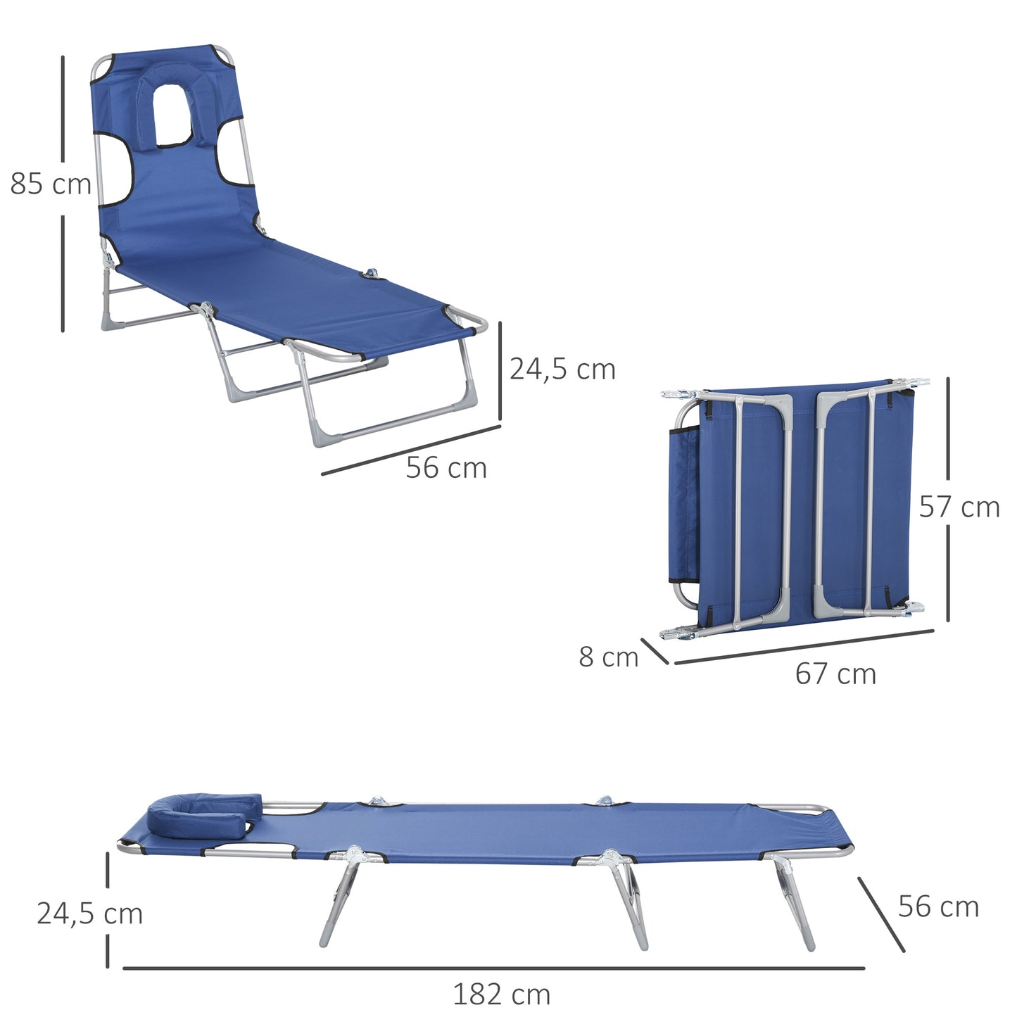 Outsunny Tumbona Reclinable Y Plegable De Jardín Con Respaldo Ajustable Azul_2
