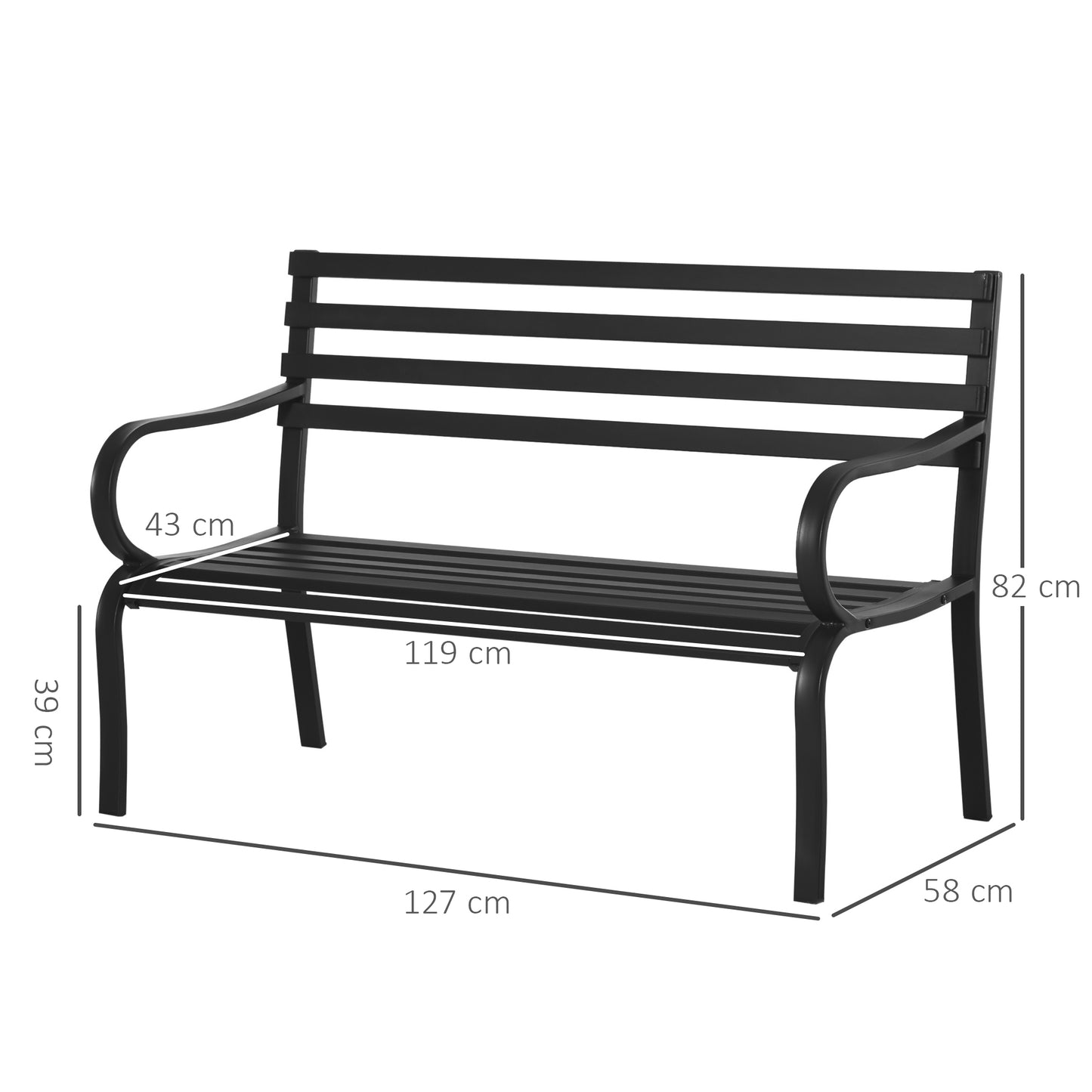 Outsunny Banco De Jardín De Metal De 2 Plazas 127x58x82 Cm Negro_2