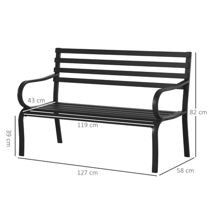Outsunny Banco De Jardín De Metal De 2 Plazas 127x58x82 Cm Negro_2