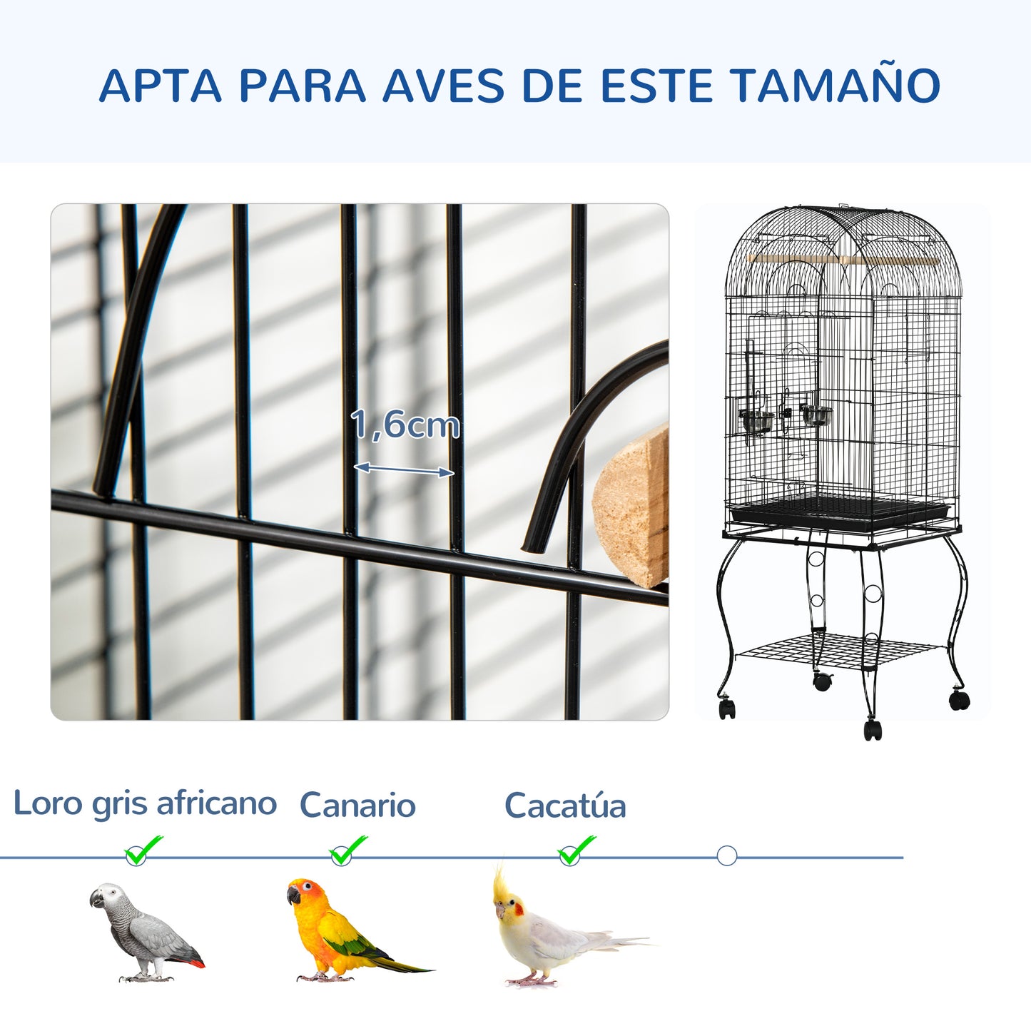 Pawhut Jaula Para Pájaros Con Soporte Con Ruedas Bandeja Extraíble Y 2 Comederos_5