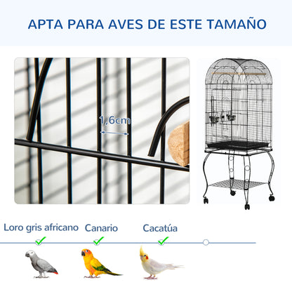 Pawhut Jaula Para Pájaros Con Soporte Con Ruedas Bandeja Extraíble Y 2 Comederos_5