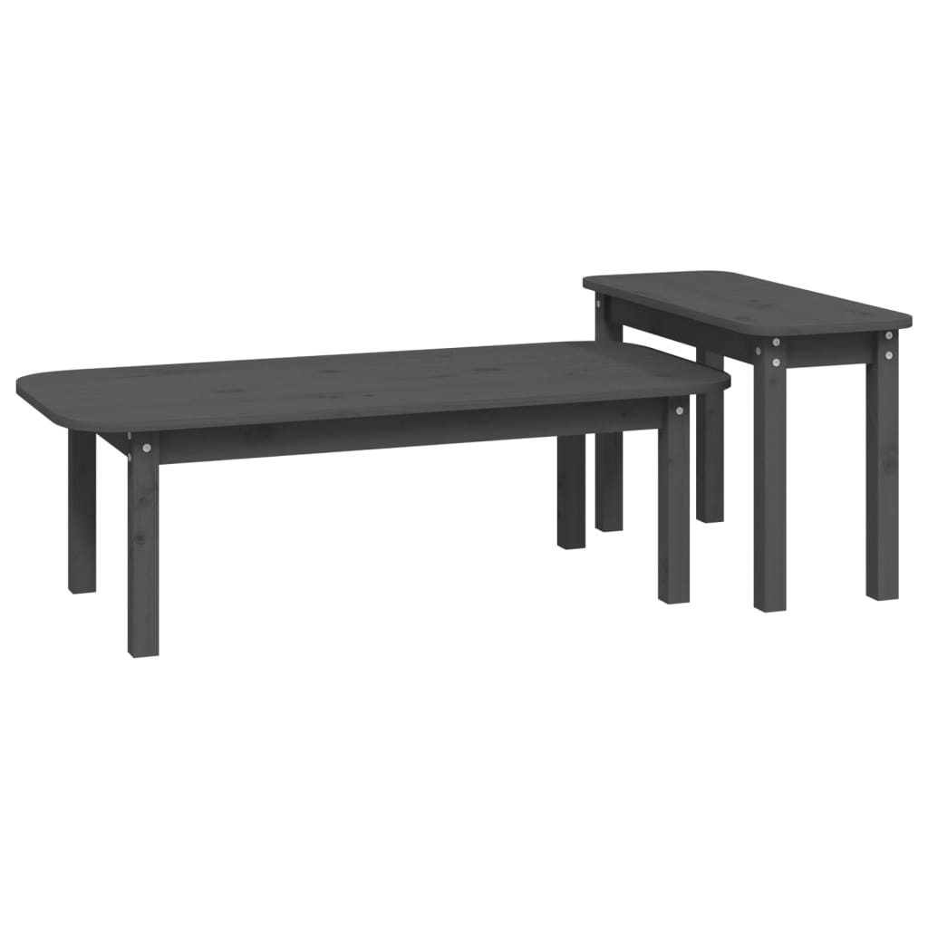 Juego De Mesas De Centro 2 Piezas Madera Maciza De Pino Gris_3