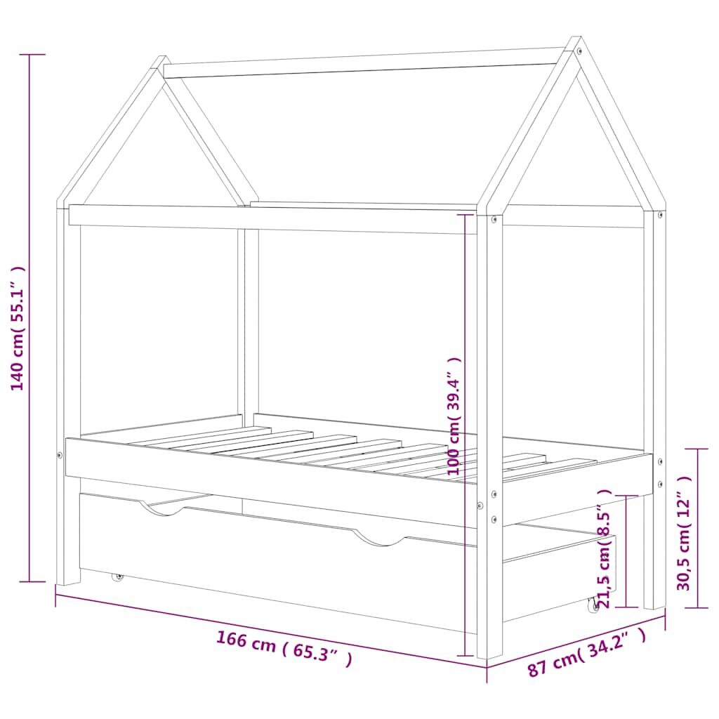 Vidaxl Estructura De Cama Infantil Y Cajón Madera Pino Gris 80x160cm_2