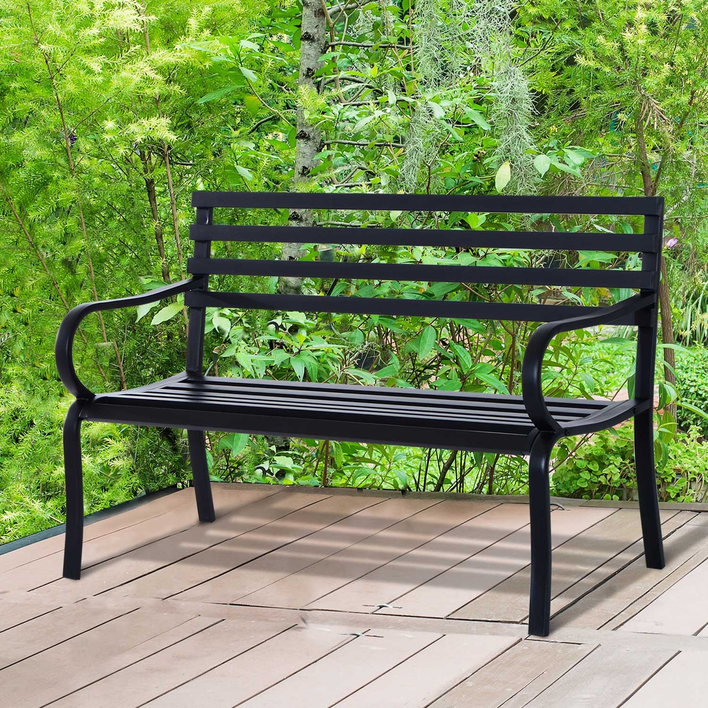 Outsunny Banco De Jardín De Metal De 2 Plazas 127x58x82 Cm Negro_1