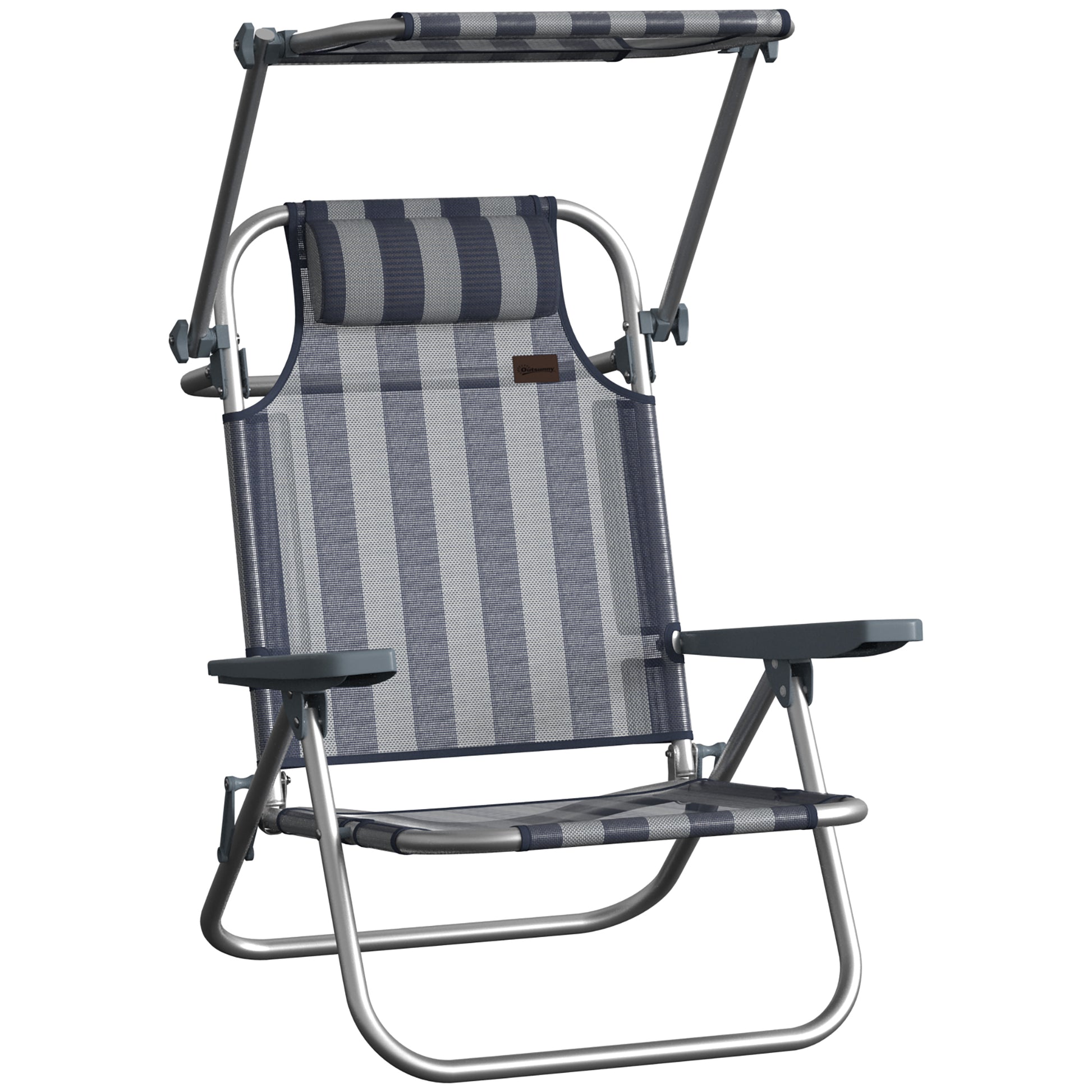 Outsunny Pack De 2 Sillas De Playa Plegables Respaldo Reclinable Azul Y Blanco_4