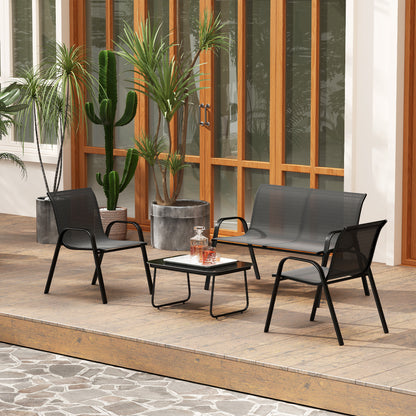 Muebles De Jardín Outsunny Acero, Textilene Negro 113x66x79 Cm_4