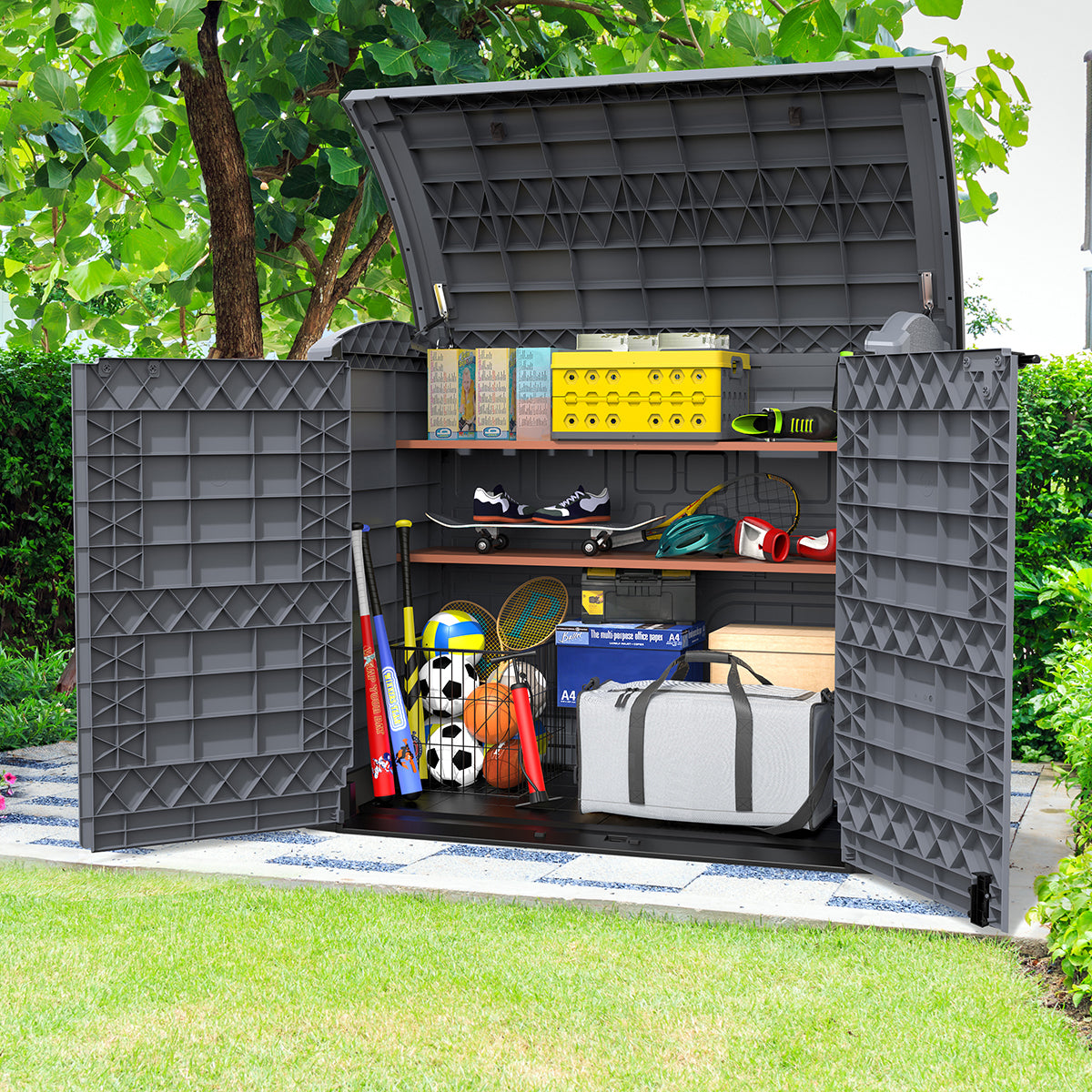 Arcón Cubre Cubos Exterior 1200 L Pvc Gris Antracita_2
