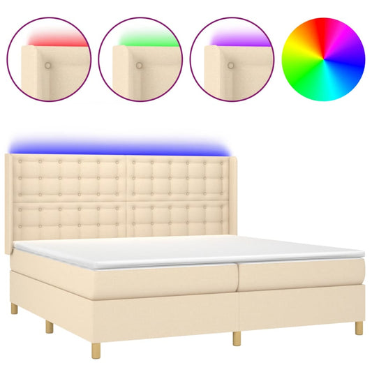 Cama Box Spring Colchón Y Luces Led Tela Crema 200x200 Cm / Vetonek_0