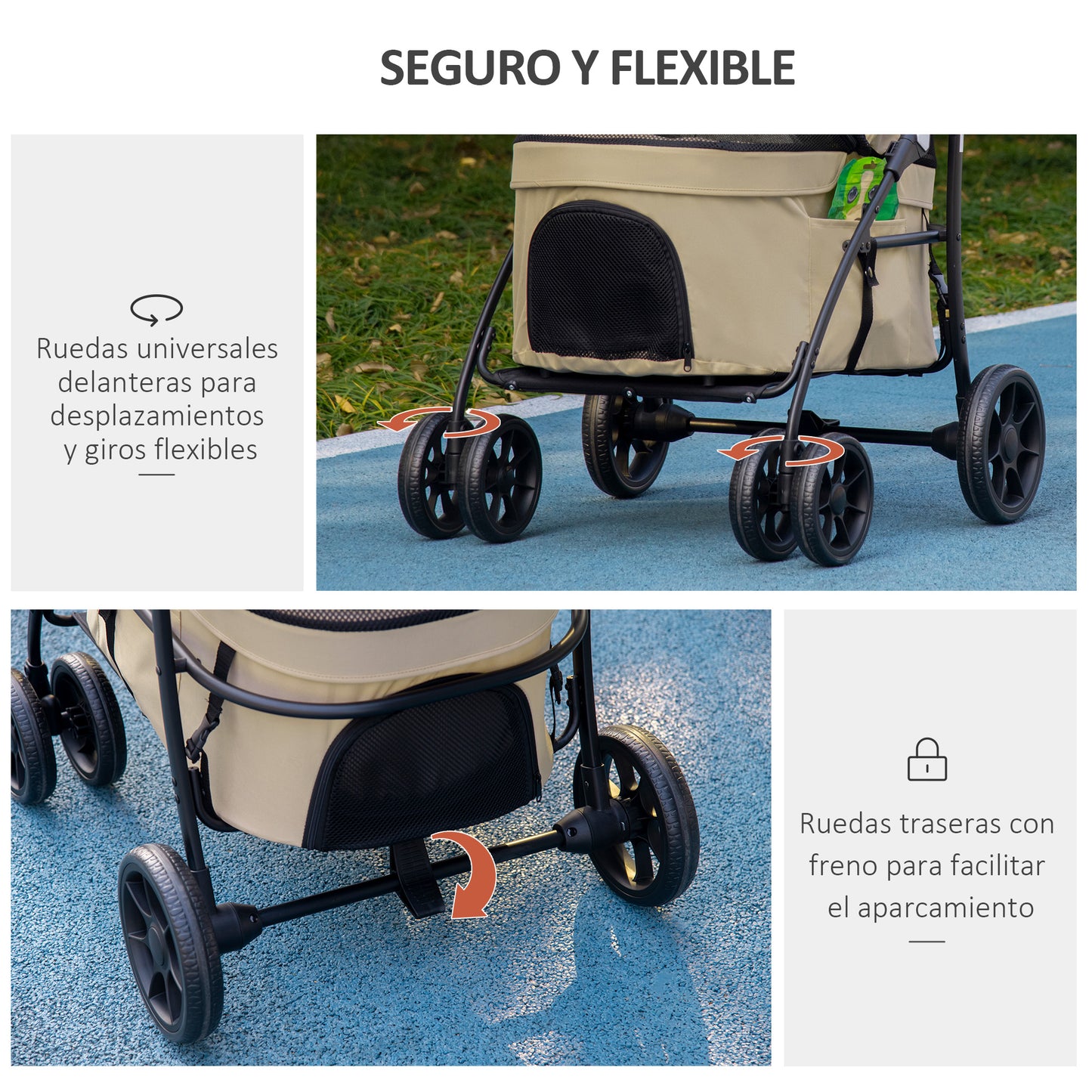 Pawhut Carrito Para Perros 2 En 1 Plegable Con Correas De Seguridad Caqui_5