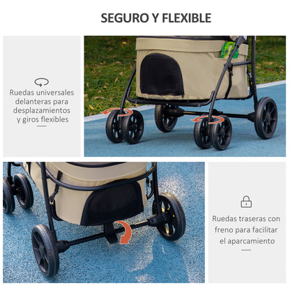 Pawhut Carrito Para Perros 2 En 1 Plegable Con Correas De Seguridad Caqui_5