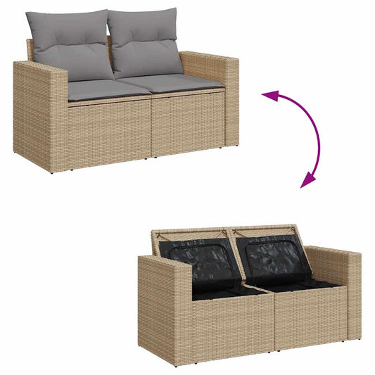Set Sofás De Jardín 7 Piezas Y Cojines Ratán Sintético Beige / Vetonek_0
