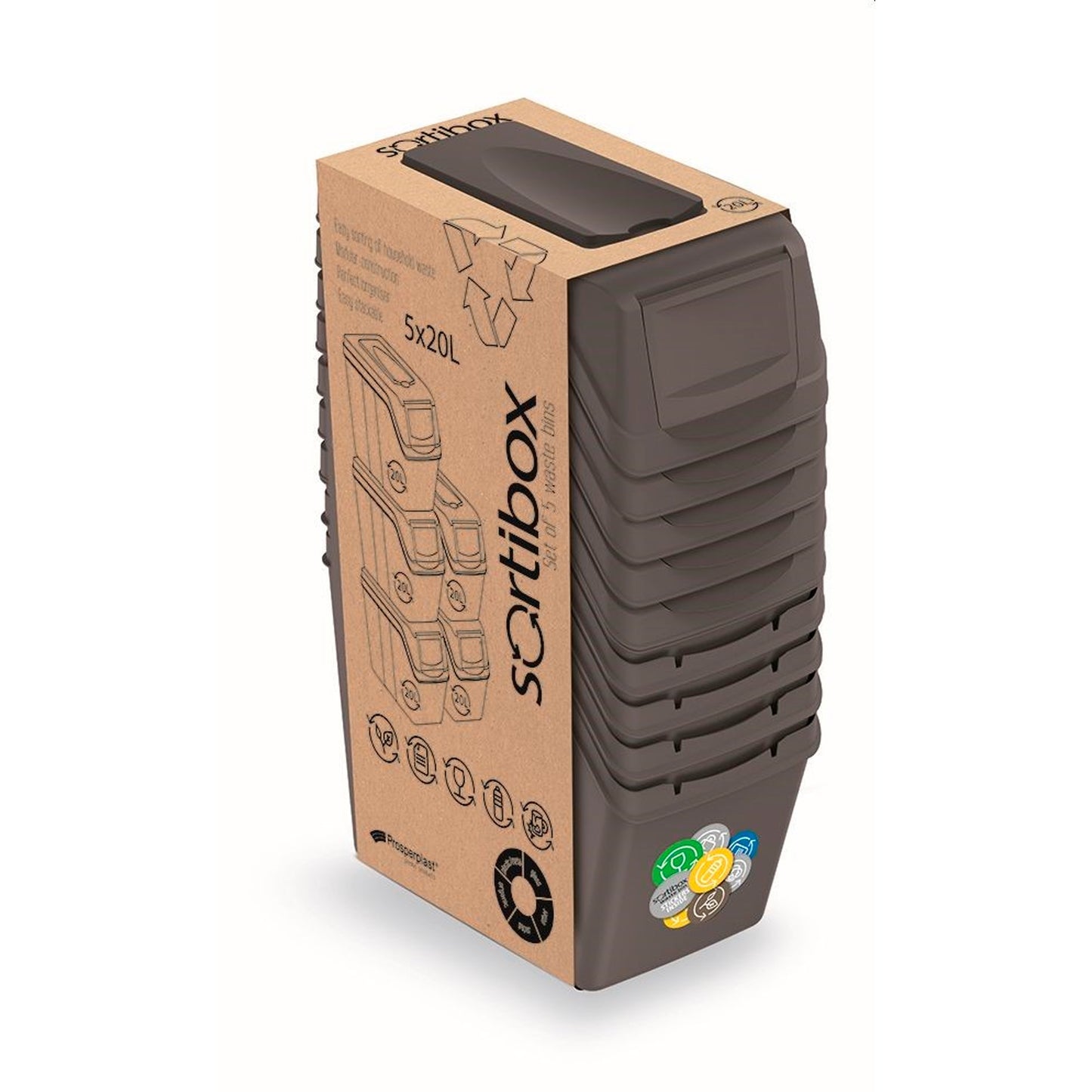 Set De 5 Cubos De Basura Keden Sortibox Para Reciclado, Gris, Volumen 5x20l_4