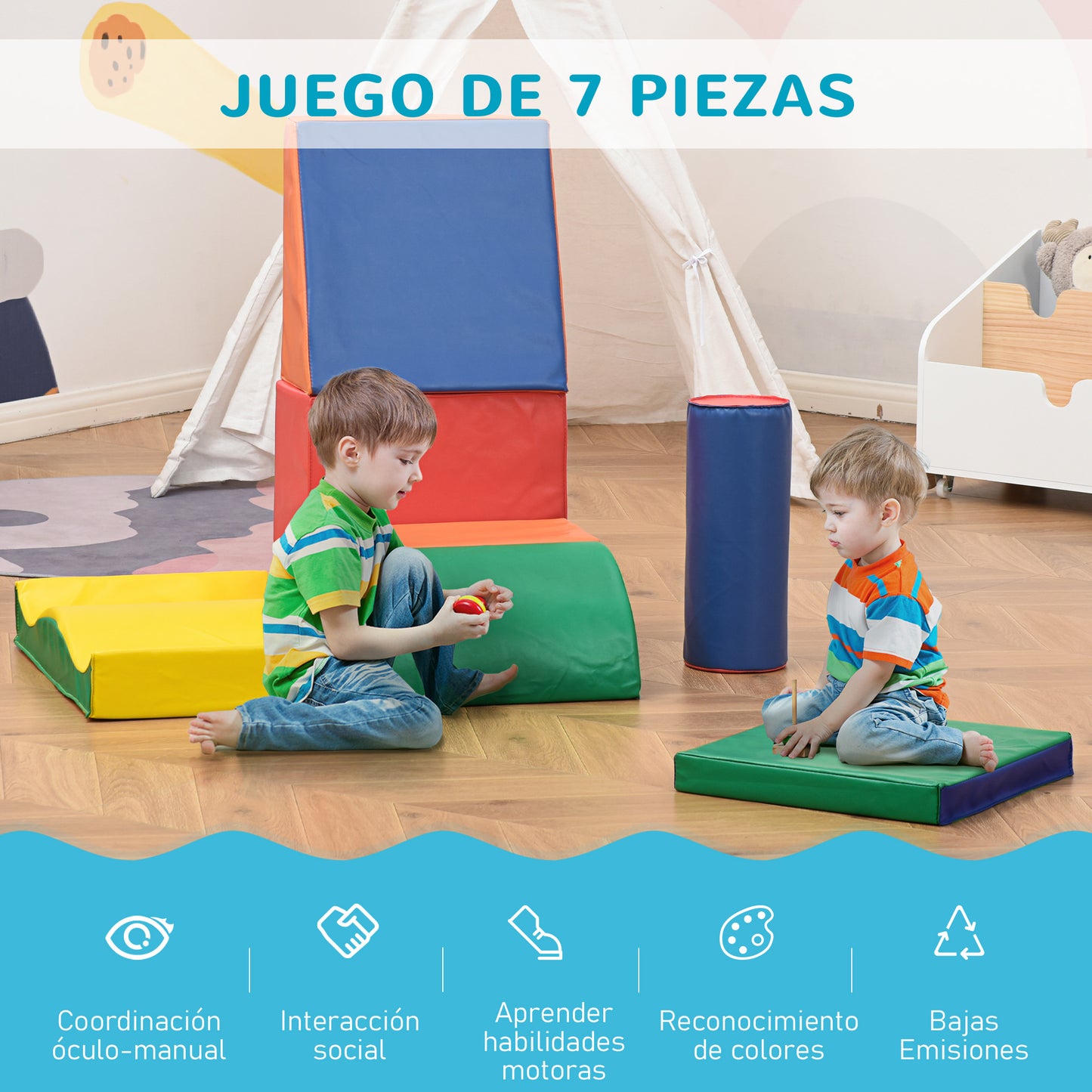 Homcom Juego De 7 Bloques De Espuma Para Niños De 1-3 Años Para Escalar Gatear_3