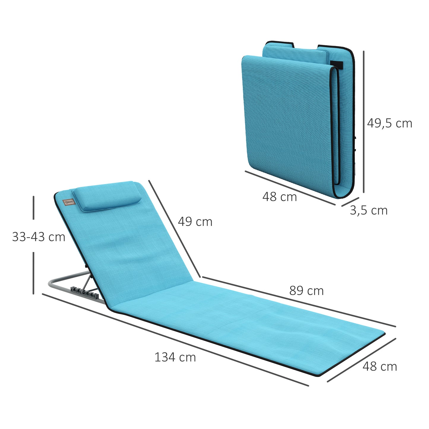 Outsunny Conjunto De 2 Esterillas De Playa Plegable 134x48x33-43 Cm Azul_2