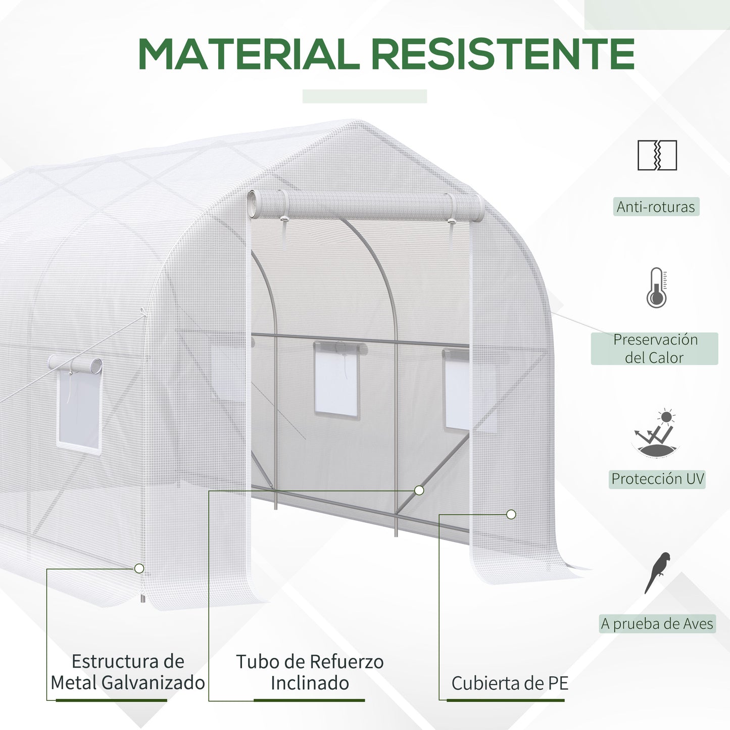 Homcom Invernadero De Túnel Jardín 4x2x2 M Con 6 Ventanas Y Puerta Blanco_3
