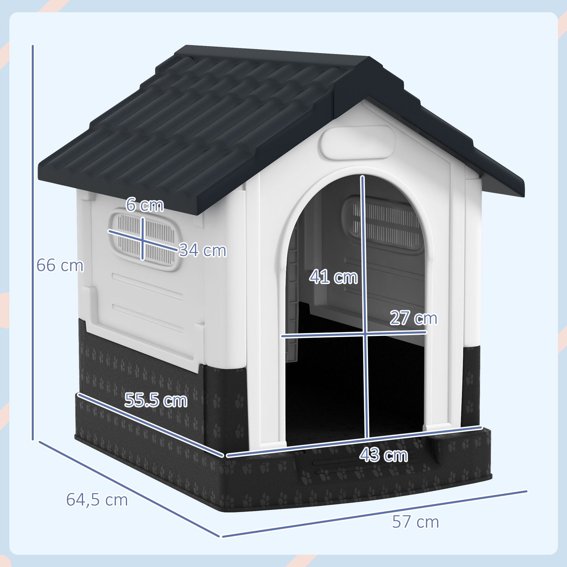 Pawhut Caseta Para Perros Mini Para Exterior Con 3 Ventanas 64,5x57x66 Cm Gris_2