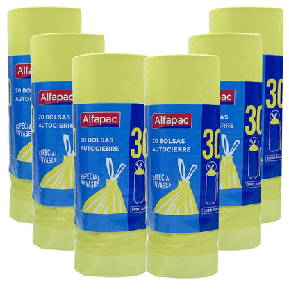6 Rollos De 20 Bolsas De Basura Con Autocierre 30 L_0
