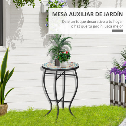 Outsunny Mesa De Jardín Redonda Mesa Auxiliar De Mosaico Con Patas De Metal Para Patio Terraza Exterior Balcón Ø35_3