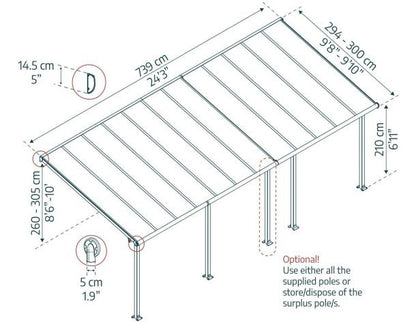 Pérgola adosada Capri 299x735 cm gris Canopia by Palram