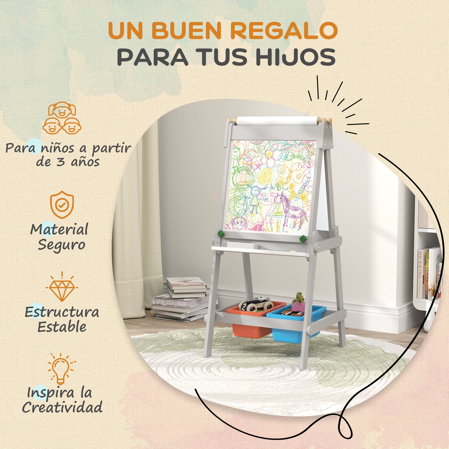 Aiyaplay Pizarra Infantil De Doble Cara Con Rollo De Papel Gris_5