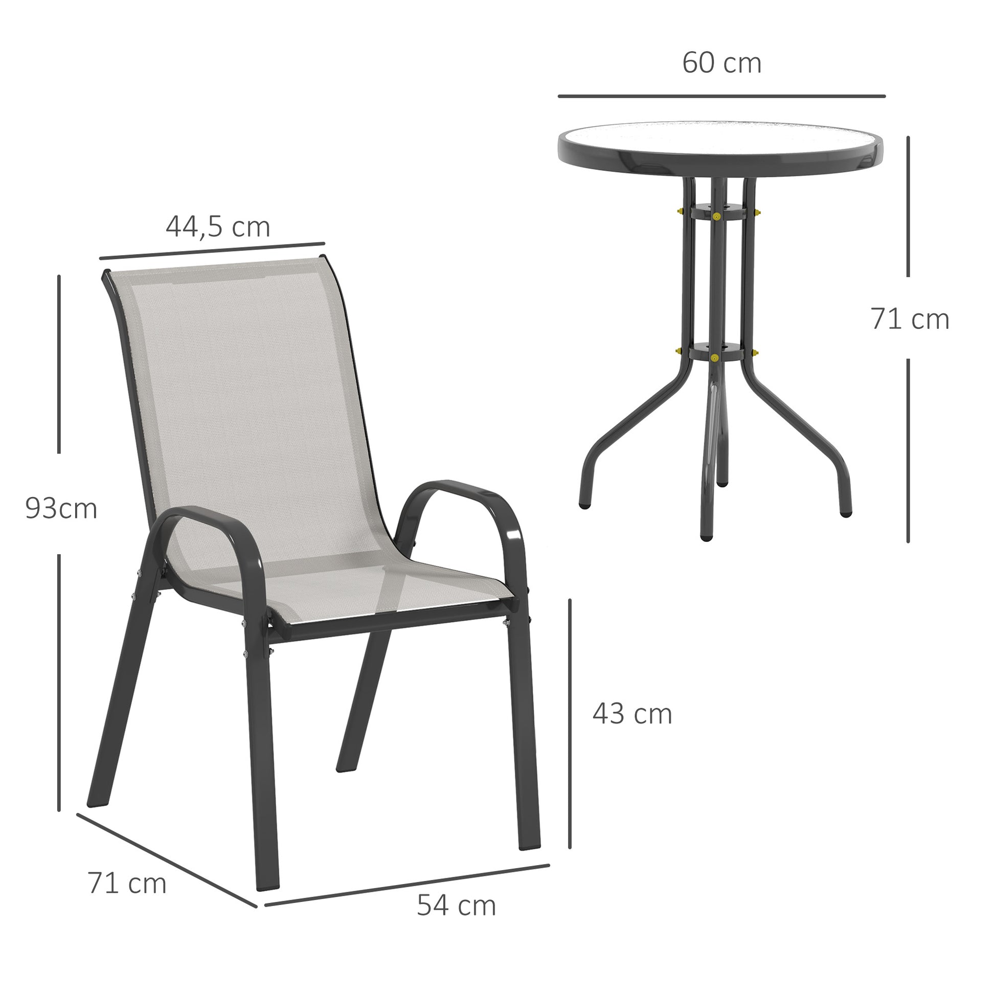 Outsunny Conjunto De Mesa Y Sillas De Terraza Exterior De 3 Piezas Gris Claro_2