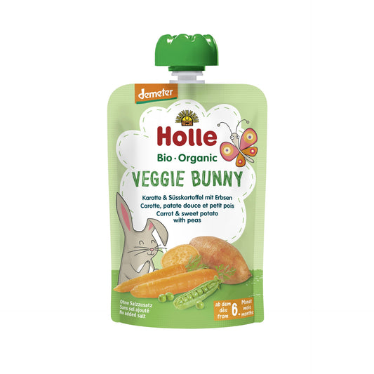 VEGGIE BUNNY - Zanahoria, Boniato y Guisantes (desde el 6º mes) Eco/Dem Holle 100g