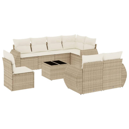 Set De Sofás De Jardín 9 Pzas Con Cojines Ratán Sintético Beige / Vetonek_2