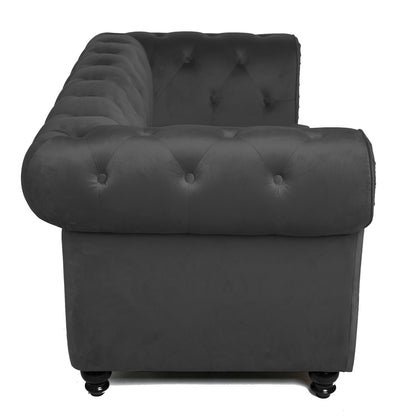 Chesterfield Terciopelo Gris 2 Plazas Vintage 158x82x72cm- Sofá Recto_3