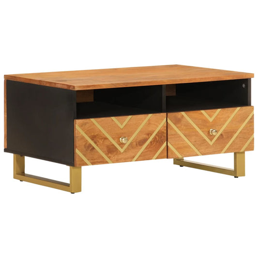 Mesa De Centro Madera Maciza Mango Negro Y Marrón 80x54x40 Cm_0
