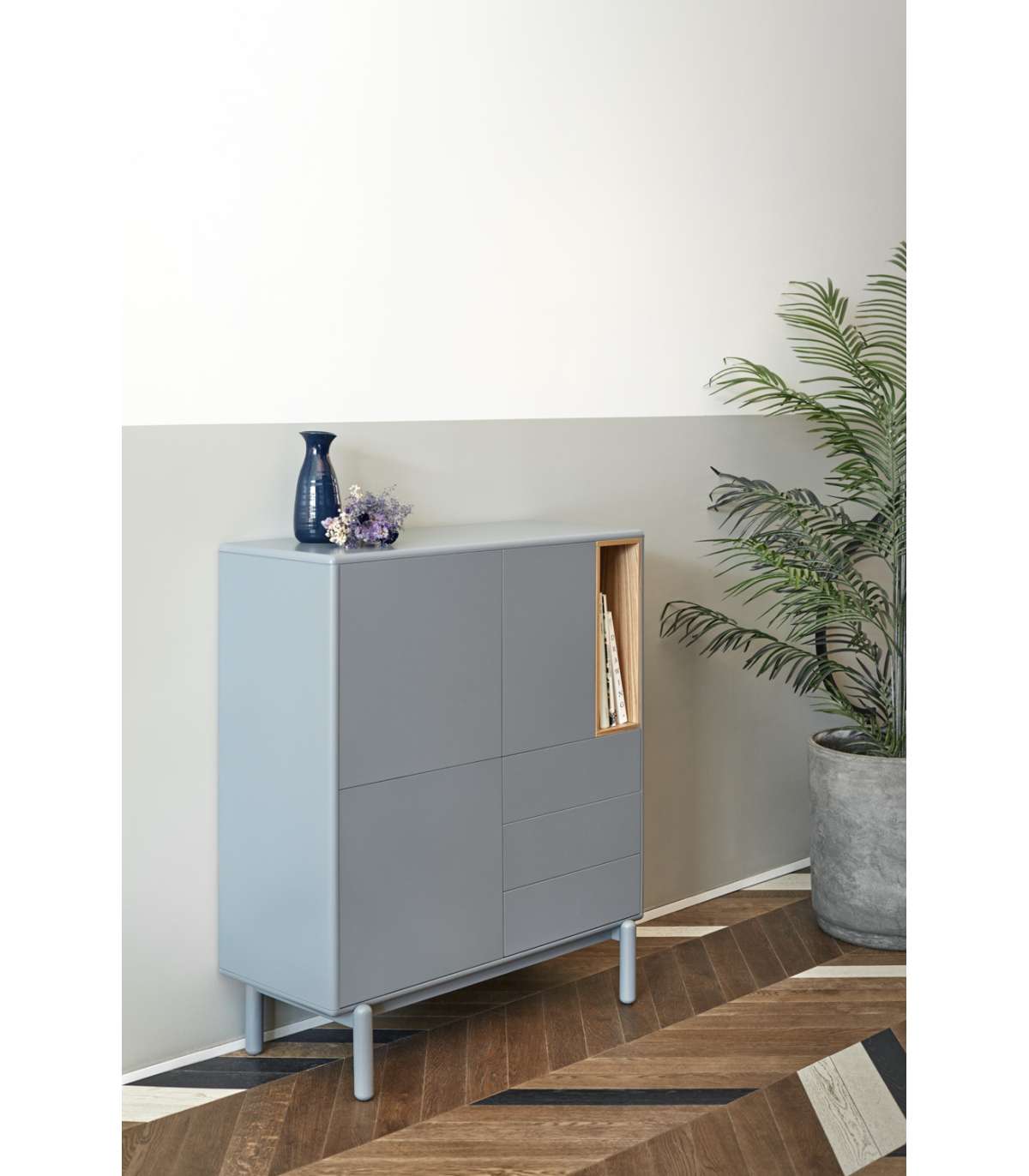 Mueble Auxiliar Modelo Corvo 3 Puertas 3 Cajones Acabado Gris Perla, 40cm(ancho) 120cm(al_1