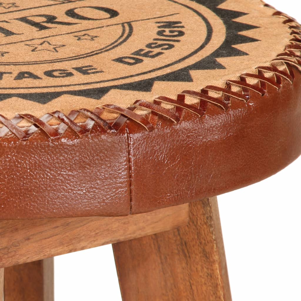 Taburetes De Cocina 2 Uds Cuero Auténtico Madera Maciza Acacia_4