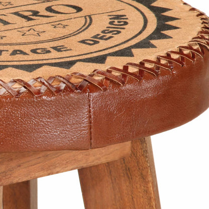 Taburetes De Cocina 2 Uds Cuero Auténtico Madera Maciza Acacia_4