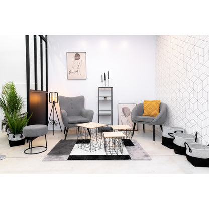 Puf Taburete, Sofá Finales, Gris Reposapiés De Tela, Negro Industrial Metal Pie 36x36x40cm- Muebles De Sala De Estar_2
